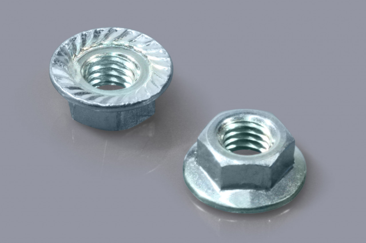 DIN 6923 SP / ISO 4161 SP - Sechskantmuttern mit Flansch und Sperrverzahnung Flanschmuttern aus Metall