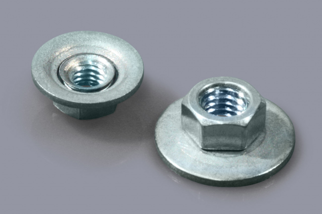 DIN 934-S / ISO 4032-S - Kombimuttern mit unverlierbarer, drehbarer Spannscheibe aus Metall