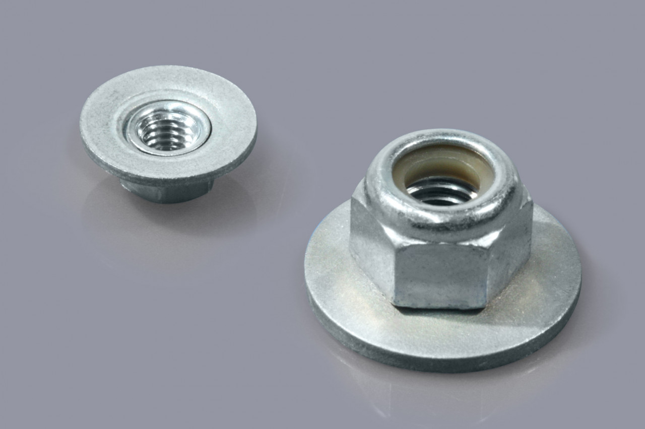 DIN 985-S / ISO 10511-S - Kombimuttern mit Klemmteil und unverlierbarer, drehbarer Spannscheibe aus Metall